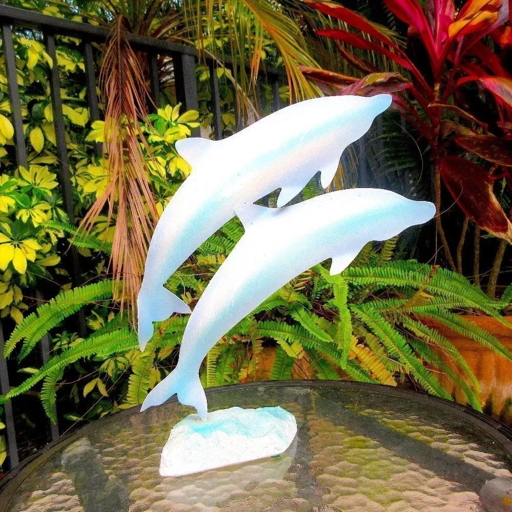 White & Aqual Metal Dolphin Decor